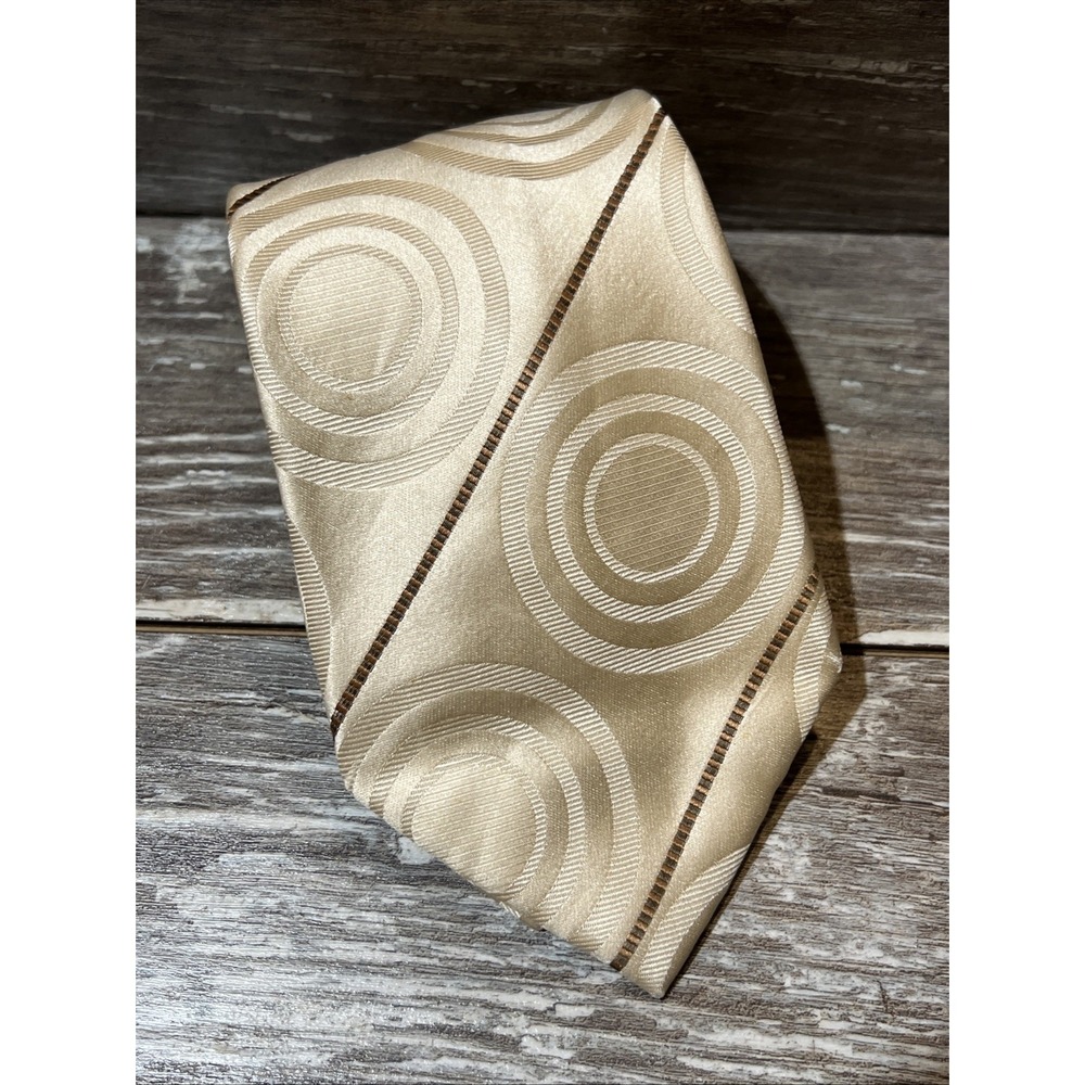 Steve Harvey Collection Tie Men's Silk Formal Cream Geometric Circle 4"Blade EUC